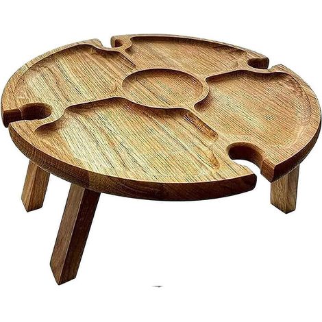 Table de pique-nique pliante en bois pour l'extérieur, porte-verres à vin portable et plateau compartimenté pour fromages et fruits. (1/5)