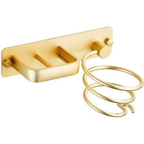Porte Sèche Cheveux, Support de Lisseur avec Range-Câbles, Support Mural en Métal pour Ranger Le sèche-Cheveux, Le lisseur, Les brosses à Cheveux et Plus (Or)