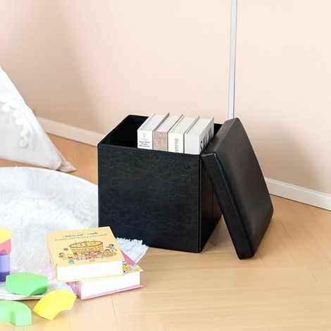 Coffre a Jouets Poufs et Repose Pieds Chevet de Lit Meuble Salon Rangement Jouet Enfant (Noir) (1/3)