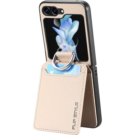 Funda para Samsung Galaxy Z Flip7 FE / Z Flip6, con ranura para tarjeta y anillo, color beige. (1/5)