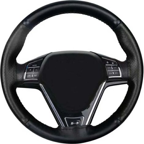 (40 cm NOIR) Housse de volant en cuir véritable souple et antidérapant, 100 % cuir de vachette tressé avec fil à aiguilles (1/5)