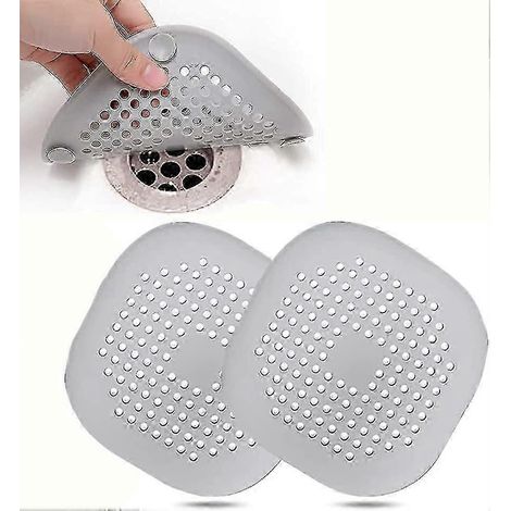 Lot de 2 protections de bonde en silicone, crépine d'évier avec ventouse, filtre de bonde de baignoire, gris (1/5)