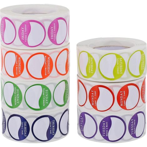 7rouleaux Étiquettes Adhésives Jours Semaine pour Gestion Alimentaire Autocollants Amovibles pour Restauration et Inventaire Papier avec Espace Note Faciles à Plusieurs styles (1/5)