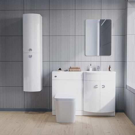 RH White Vanity, Square BTW Toilet, WC, Basin & Wall Hung Cabinet Flat Pack  Dene (1/5)