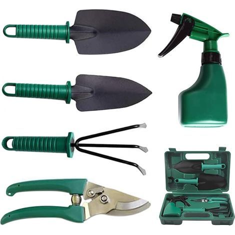 Ensemble D'outils De Jardin Kit, 5 Pièces Outils de Jardinage Acier Inoxydable avec Sécateur, Pelles Truelle, Râteau à Main, Arrosoir, Boîte à Outils Sécateur pour Femmes, Hommes, Jardinier (1/5)