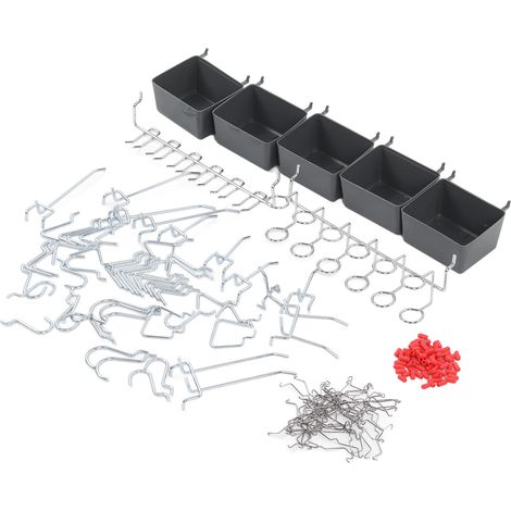 Set mit 114 Lochwandhaken, robustes Aufbewahrungs- und Organisationszubehör mit Behältern und Schlössern (1/5)