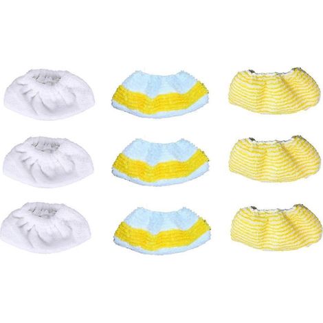 Lot de 9 housses de nettoyage pour balai vapeur Karcher Easyfix SC2 SC3 SC4 SC5en microfibre blanche et jaune. (1/5)