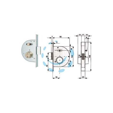 SERRATURA INFIL. CANC. CATENACCIO E SCR. C/NOTTOLINO CIL. FISSI 255 - mm.35 con catenaccio prolungato (255 35 1)