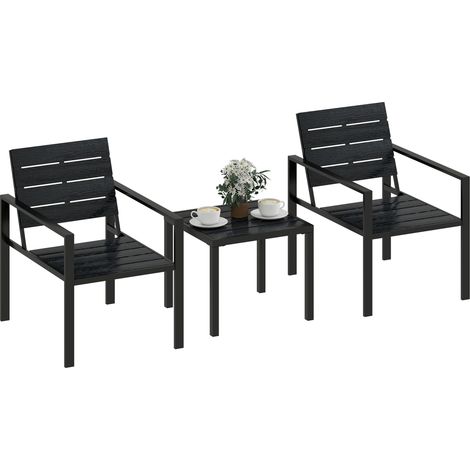 Black 3-Piece Steel and Plastic Garden Bistro Set for 2 (1/5)