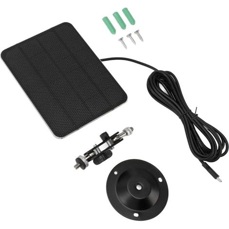 Panneau solaire 5 W pour caméras de sécurité domestiques – Support mural réglable + câble de charge USB de 3 m – Système énergétique solaire fiable et facile à installer