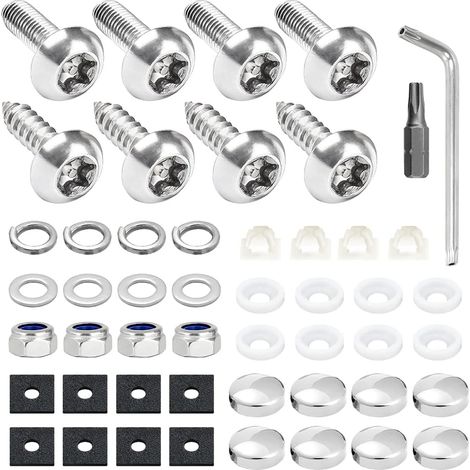 Kits de vis antivol pour plaques d'immatriculation, pour cadres de plaques d'immatriculation avant et arrière de voiture, fixations autotaraudeuses (2 argentées)