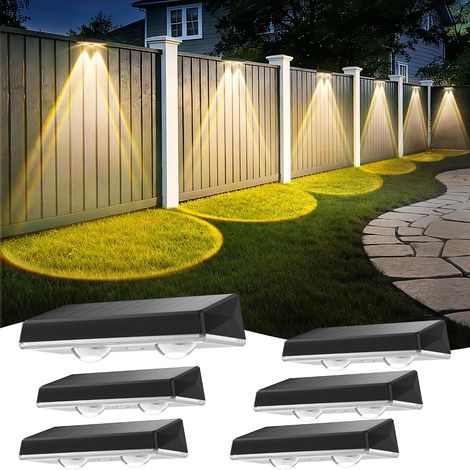 Applique Murale Extérieur Solaire Étanche IP67, 6 Unité Lumiere Solaire Exterieur Blanc avec 3 Modes Lampe Solaire Exterieur Puissante pour Cour, Jardin et Clôture [Classe énergétique A] (1/5)