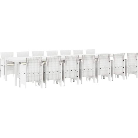 Maison Exclusive - Set da pranzo da giardino con cuscini 15 pz Bianco PP (1/5)