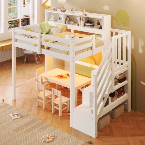 Cama alta infantil con almacenaje y LED 90x200 DESVIAE (1/5)