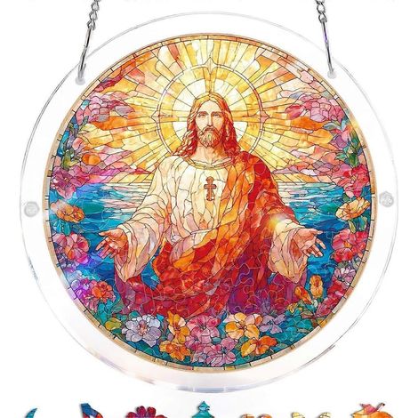 1 pièceGPuzzle attrape-soleil colibri en acrylique 21,6 x 17,8 cm, style vitrail coloré, décoration murale créative, cadeau pour maman, femme et passionnée d'oiseaux