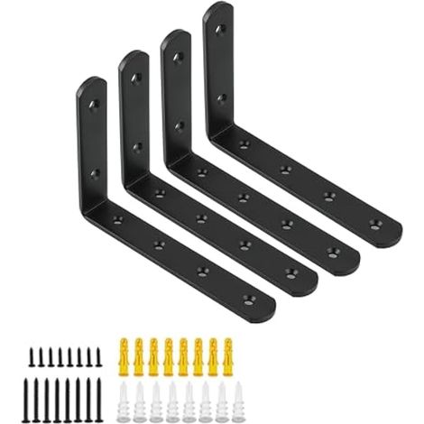 4 Pièces Supports d' Étagère Murale Robustes de 15 X 10 CM, Equerre Etagere Murale à Angle Droit de 90°, Equerre Etagere Matériau Durable pour Chambre/Salle de Bain/Cuisine, Noir (1/5)