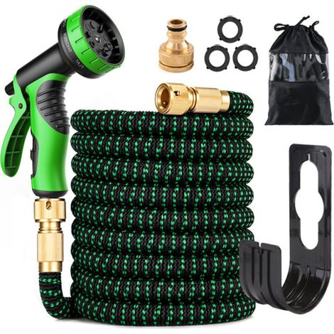30m/100FT Tuyau d'Arrosage Extensible - Tuyau d'arrosage flexible avec 10 Modèles de Pulvérisation Convient aux Robinets de 1/2" et 3/4" Raccords en Métal Durables pour Jardin, Arrosage, Nettoyage (1/4)