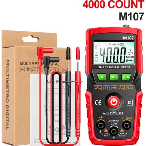 ANENG M107 Multimètre Numérique Intelligent 4000 Counts NCV Mètre Universel Portable Testeur Multifonction Voltmètre Ampèremètre avec Rétroéclairage Lampe Torche Mesure Tension & Courant AC/DC Résista