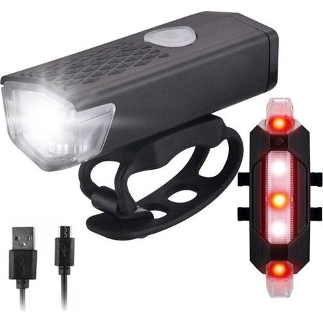 USB-wiederaufladbares Fahrradscheinwerfer-Set, wasserdichter Fahrradscheinwerfer und Rücklicht, helles Doppellicht vorne und hinten (Schwarz) (1/5)