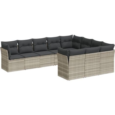 Maison Exclusive - Set Divano Giardino 10 pz con Cuscini Grigio Chiaro Polyrattan (1/3)