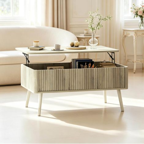 Mesa de centro elevable con almacenaje, 91 x 56 x 43 cm, color roble HAVRYA (1/5)