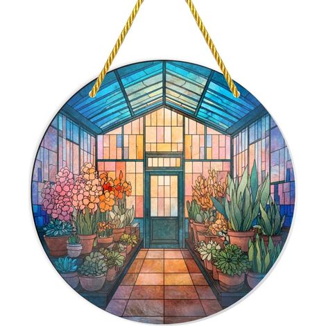 Suspensions pour plantes en verre coloré serre, décoration murale ronde acrylique de 15 x cm (1/5)