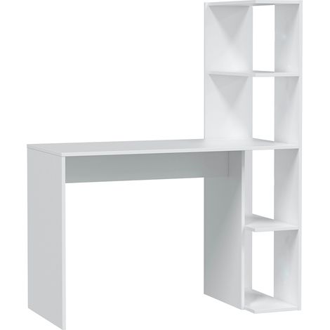 Table du bureau, meuble du bureau réversible avec étagère en bois coloris Blanc artik - hauteur 136 x longueur 110 x profondeur 52 cm (1/5)