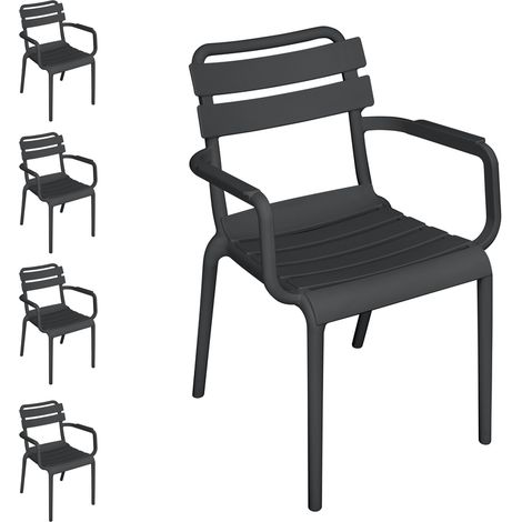 Set 4 sedie da esterno antracite impilabili con braccioli, arredo casa e ristoranti (1/5)