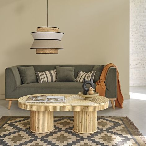 Berah Getah – Table basse fixe en rotin naturel ovale – Dimensions 120x61x40 cm – Épaisseur plateau 8 cm – Style bohème élégant (1/5)