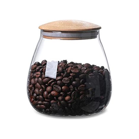 Barattolo in vetro da 400 ml / 13 fl oz con coperchio in legno, barattolo/contenitore trasparente a forma di fungo con coperchio ermetico in bambù per alimenti (1/4)