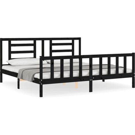 Maison Exclusive - Massivholzbett mit Kopfteil Schwarz 200x200 cm (1/5)