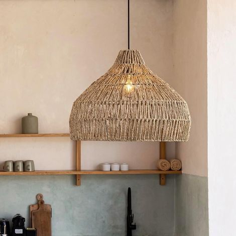 Suspension en Osier, Petit Lustre en Osier à Panier Suspendu Naturel,40CM (1/5)