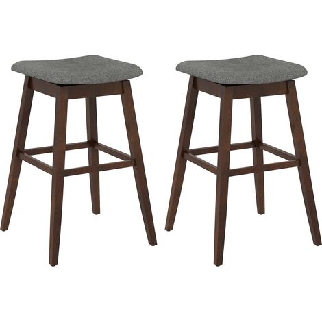 Set di 2 sgabelli da bar girevoli gambe in legno di gomma soggiorno, Sedie da bar con seduta imbottita Marrone scuro (1/4)