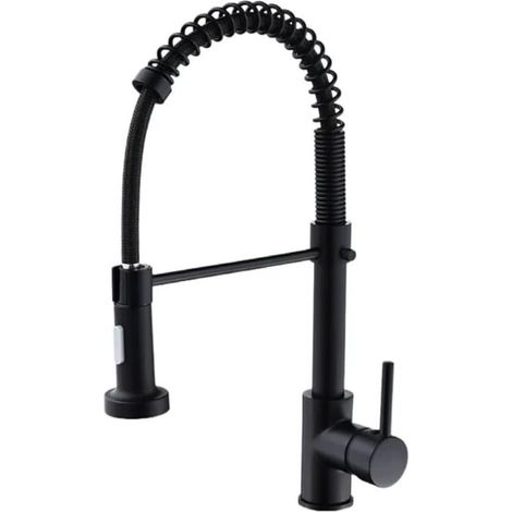 Robinet de cuisine moderne à ressort à poignée unique avec douchette extractible , robinet d'évier de cuisine noir mat (1/4)