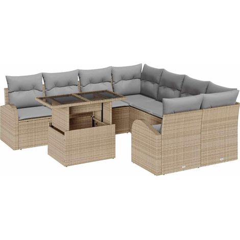 Maison Exclusive - Conjunto de sofá de jardín 9 pcs Beige Rattan