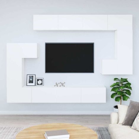 vidaXL Meuble TV mural Blanc Bois d'ingénierie (1/5)