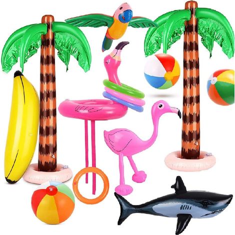 14 Pack Inflatable Toys Flamingo Toys Inflatable Banana Beach Balls Flying Parrot Shark (1/5)