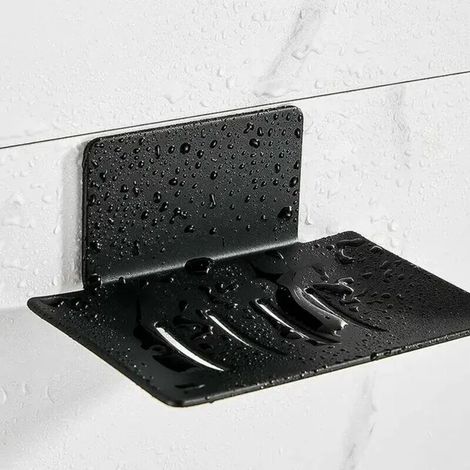 Jabonera de pared, no requiere perforación, jabonera de ducha de acero inoxidable, jabonera autoadhesiva de acero inoxidable para guardar esponjas, cepillos y jabón (negro) - Crezuo