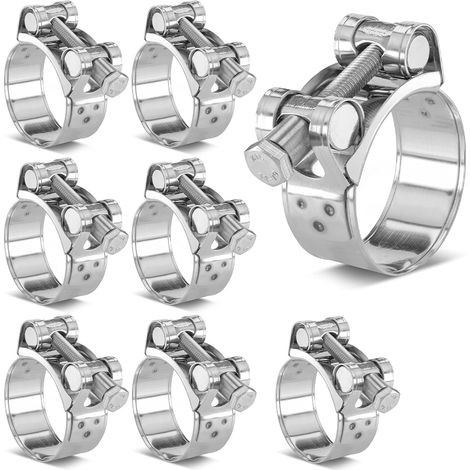 Colliers à Boulon en T 8 Pièces 26 28mm en Acier Inoxydable,Colliers de Serrage Robustes Réglables pour Tuyaux d'Échappement,Radiateur,Moto,Voiture (1/5)