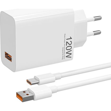Chargeur USB rapide 120 W pour Xiaomi 14T Pro / 14 Ultra / 13T Pro / 13 Lite / 12T / 11T, etc., incluant un câble USB-C de 2 m (6 A)