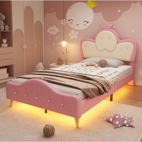 letto 90x200 con LED e testiera a corona rosa OKMYHOME (1/5)
