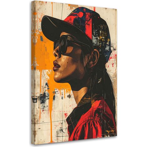 Cuadro en Lienzo Abstracción: chica con gorro y gafas 20x30 (1/5)