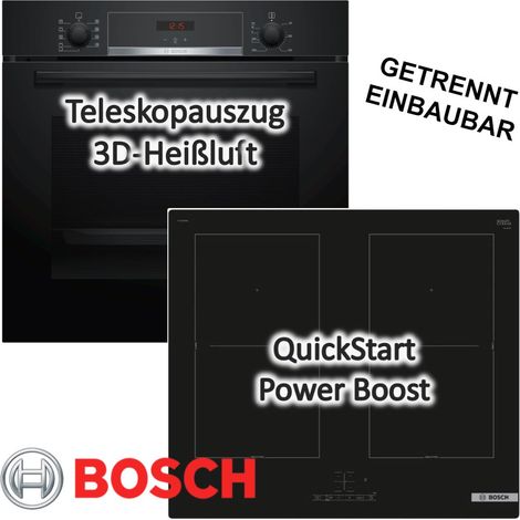 Backofenset Bosch Backofen Induktionskochfeld autark Teleskopauszug 3D-Heißluft