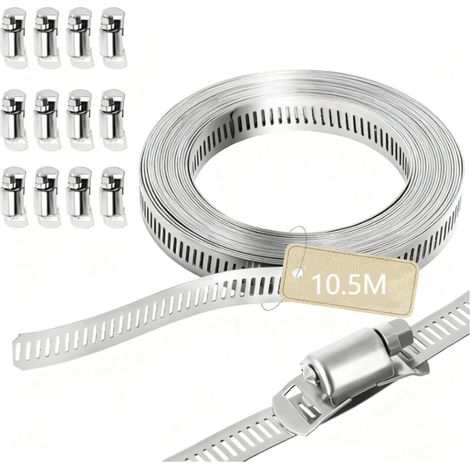 10M Collier de serrage inox métallique Réglables de Tuyau Clips, Collier à Vis sans Fin en Acier inox 304, Avec 12 fermetures (1/5)