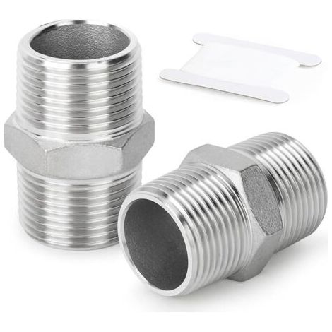 Pair 2 Pcs 316L Raccords hexagonaux mâles en acier inoxydable, Raccord de tuyauterie 3/8\" BSP Tuyau mâle x 3/8\" BSP Tuyau mâle (1/5)