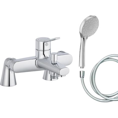 Mitigeur baignoire JACOB DELAFON Eo + pommeau de douche Awaken + flexible de douche lisse + colonnettes (1/5)
