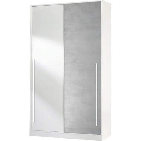 Armadio Guardaroba A Parete Con Ante Scorrevoli Barra Appendiabiti E 4 Ripiani Mobile Salvaspazio Stile Scandinavo Per Camera Cameretta 200 x 120 x 50 Cm Colore Bianco E Grigio Cemento (1/5)