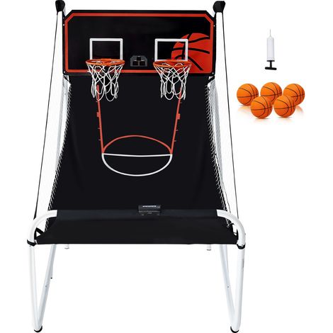 Jeu de Basket Arcade Pliable, 2 Joueurs, Basketball Intérieur avec 5 Ballons, 8 Modes, Tableau Électronique, Pompe, Enfant Adulte (Noir & Blanc) (1/5)