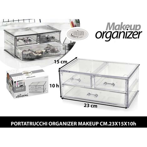 Organizer Bagno Makeup Portagioie Portatrucchi 2 + 1 Cassetti 23 x 15 x 10 cm