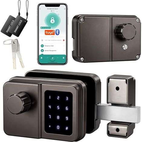 Serrure Connectée Bluetooth Porte D’Entrée, Digicode, Clavier Tactile, Sans Clé, Style Rétro, Pour Maison Appartement Bureau (Gris anthracite, Écran unique)